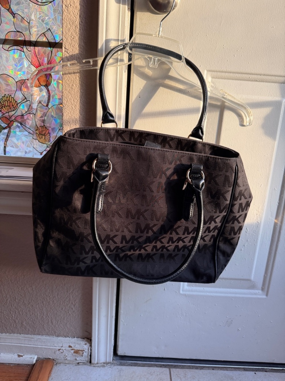 Michael Kors Black MK Logo Tote with Gold Hardware